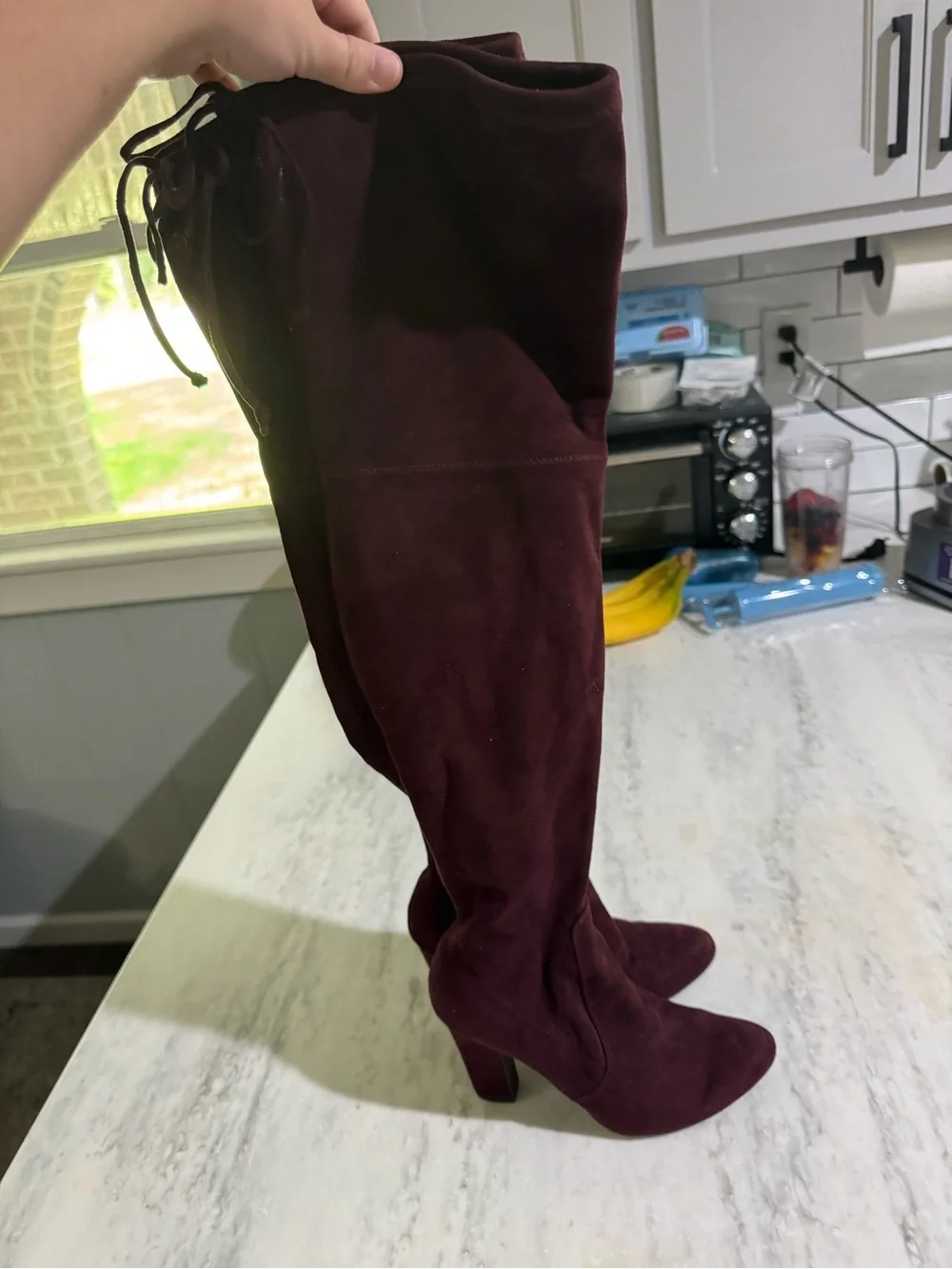 Unisa Over-the-Knee Faux Suede Chic Fall Party Block 4” Heel Boots Burgundy 6.5